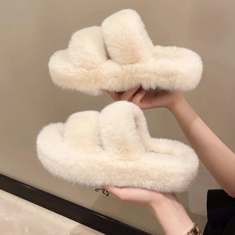 Women's Winter Korean Style Thick Sole Flat Flip Flop House Slippers