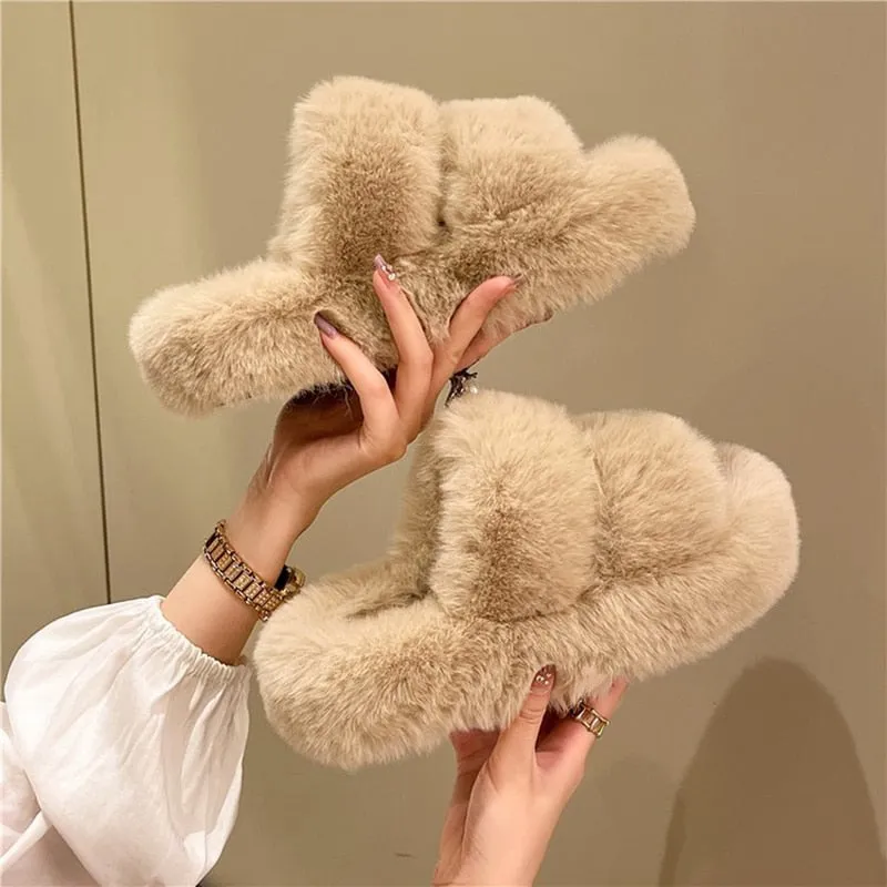 Women's Winter Korean Style Thick Sole Flat Flip Flop House Slippers