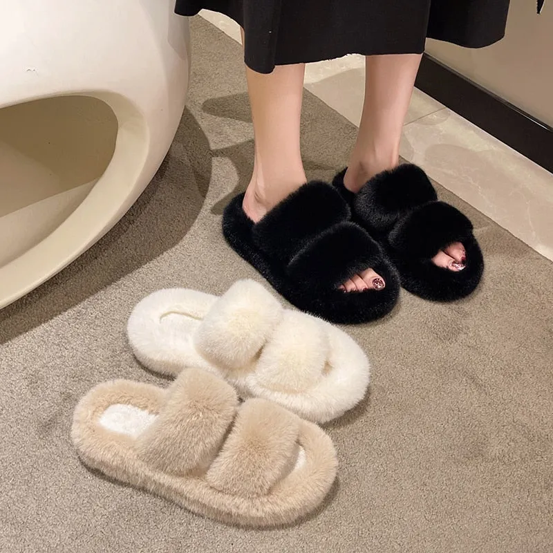 Women's Winter Korean Style Thick Sole Flat Flip Flop House Slippers