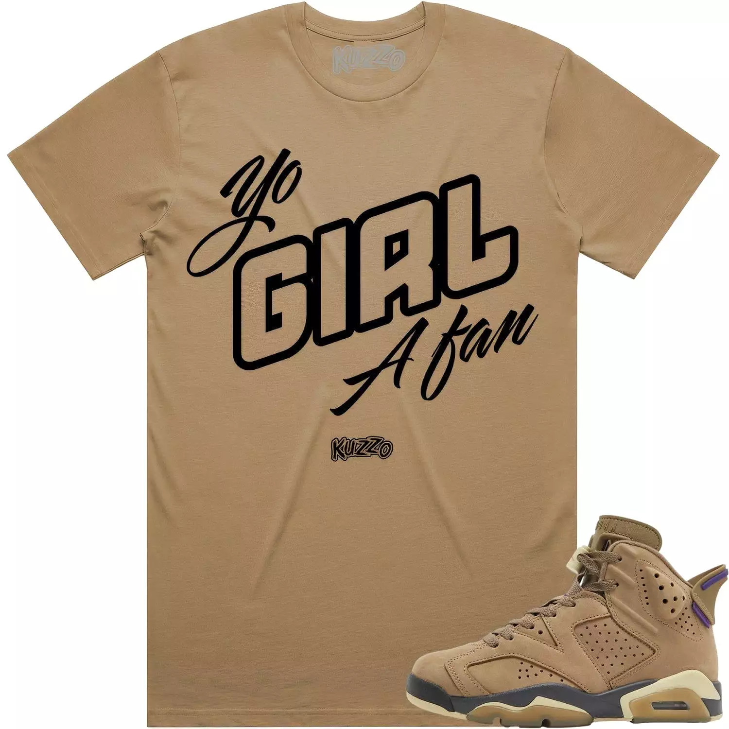 YO GIRL A FAN : Brown Kelp Sneaker Tees Shirt (black ink)